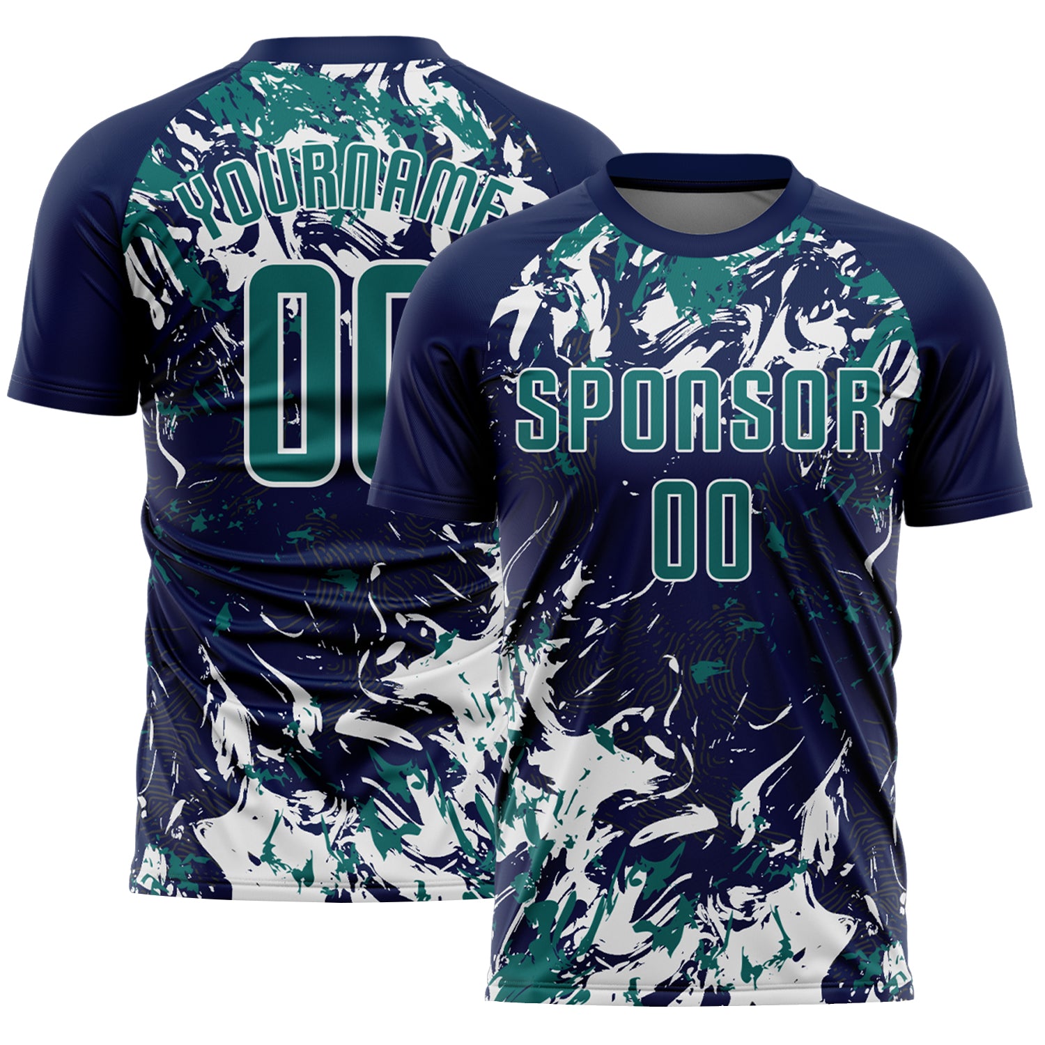 Custom Navy Teal-White Fluid Art Splash Sublimation Soccer Uniform Jersey