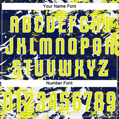 Custom Navy Neon Yellow-White Fluid Art Splash Sublimation Soccer Uniform Jersey