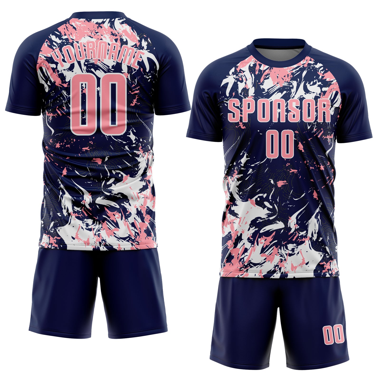 Custom Navy Medium Pink-White Fluid Art Splash Sublimation Soccer Uniform Jersey