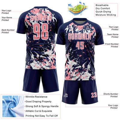 Custom Navy Medium Pink-White Fluid Art Splash Sublimation Soccer Uniform Jersey