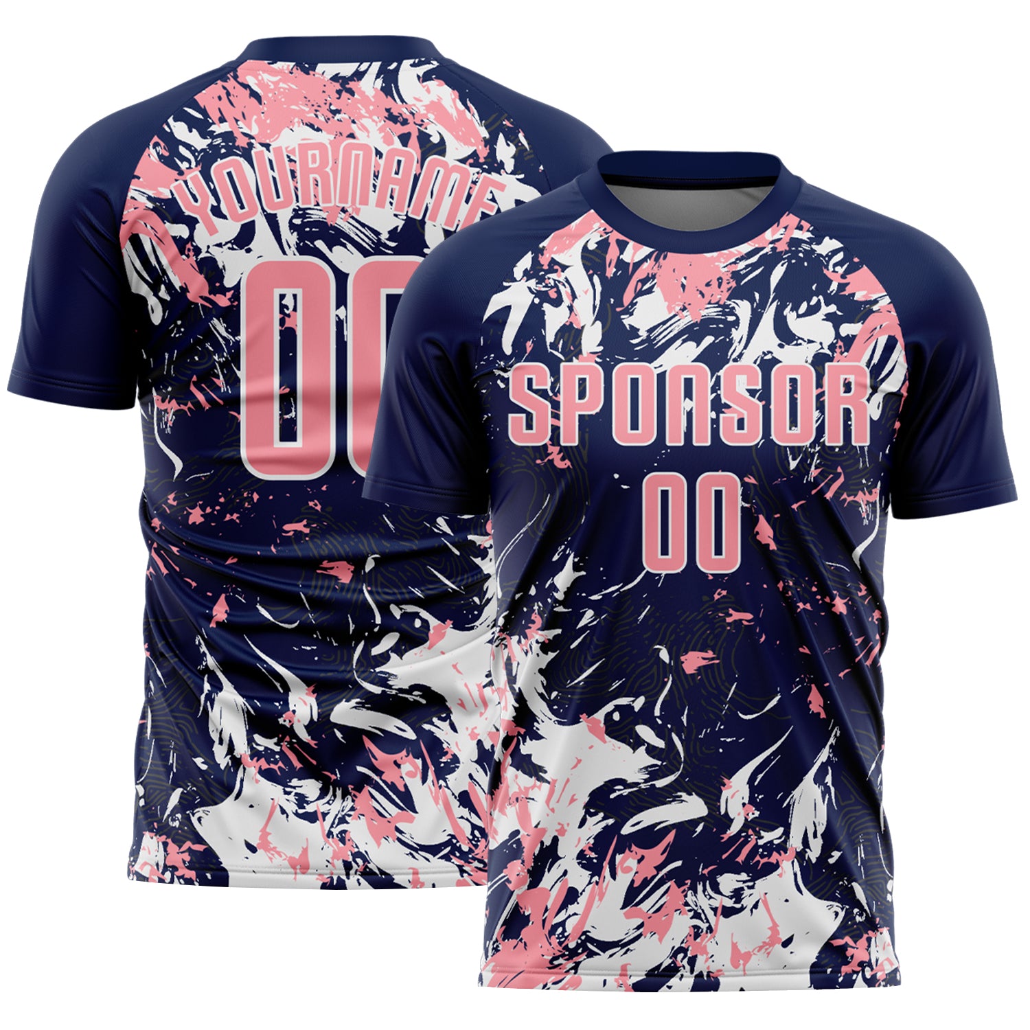 Custom Navy Medium Pink-White Fluid Art Splash Sublimation Soccer Uniform Jersey