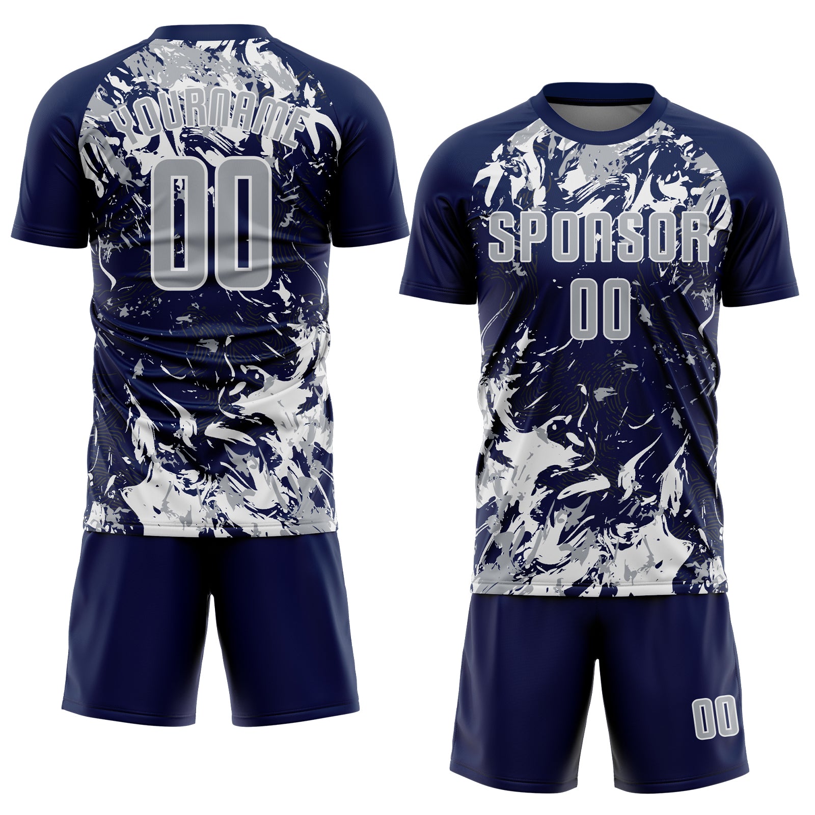 Custom Navy Gray-White Fluid Art Splash Sublimation Soccer Uniform Jersey