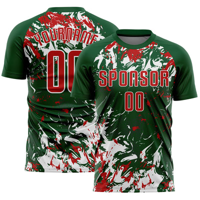 Custom Green Red-White Fluid Art Splash Sublimation Soccer Uniform Jersey