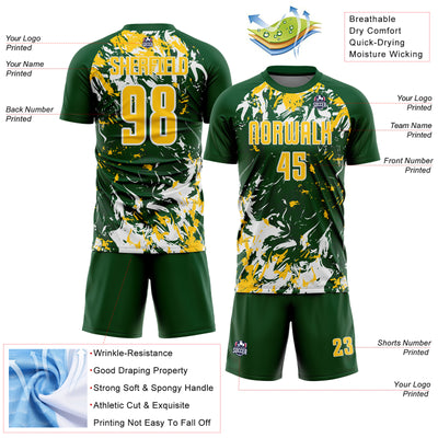 Custom Green Yellow-White Fluid Art Splash Sublimation Soccer Uniform Jersey