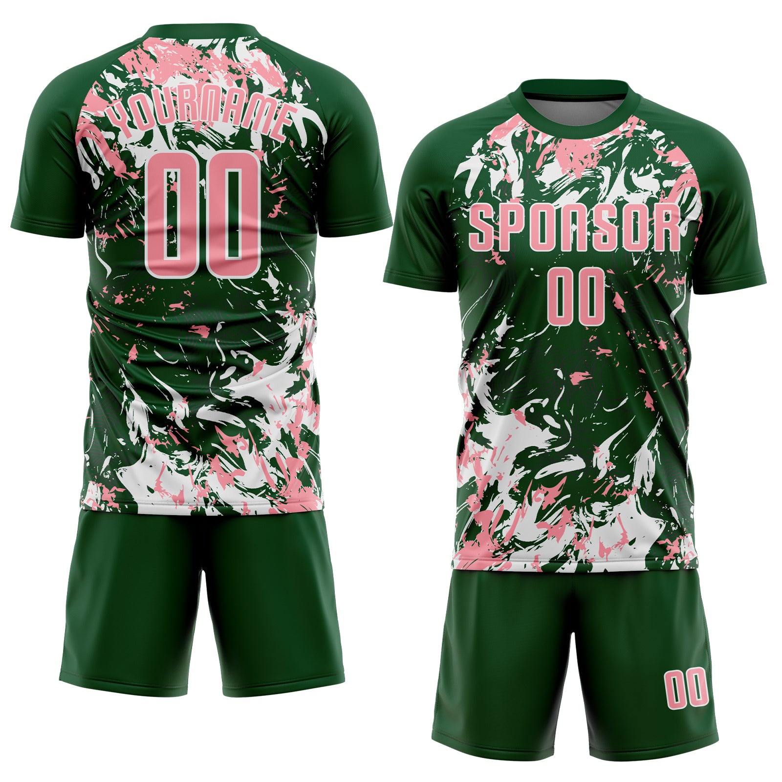 Custom Green Medium Pink-White Fluid Art Splash Sublimation Soccer Uniform Jersey