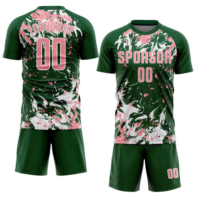 Custom Green Medium Pink-White Fluid Art Splash Sublimation Soccer Uniform Jersey