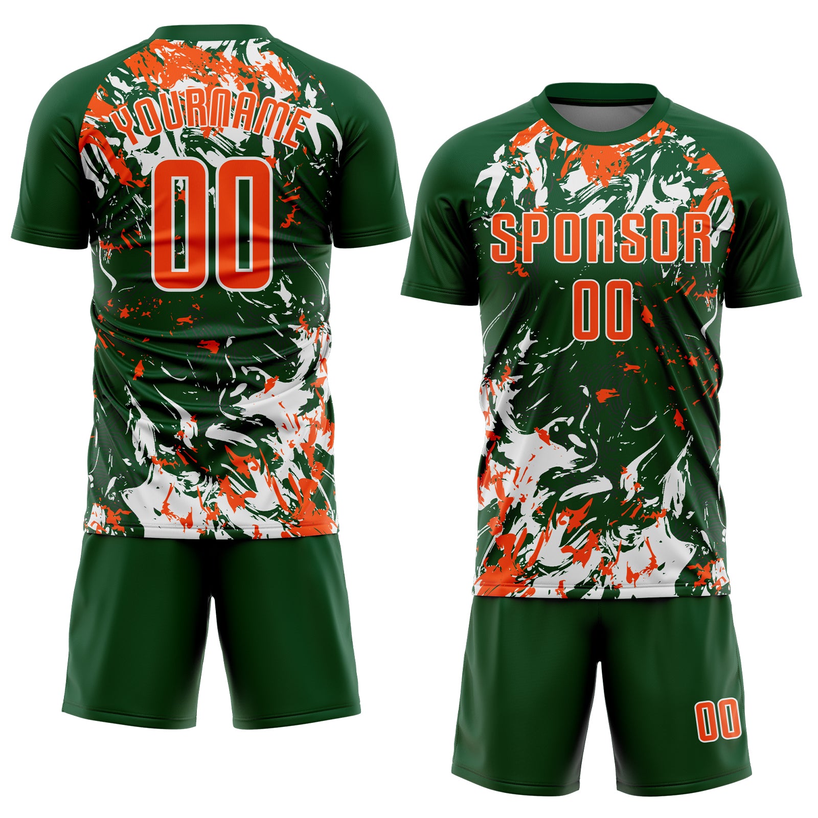 Custom Green Orange-White Fluid Art Splash Sublimation Soccer Uniform Jersey