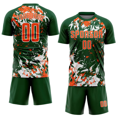 Custom Green Orange-White Fluid Art Splash Sublimation Soccer Uniform Jersey