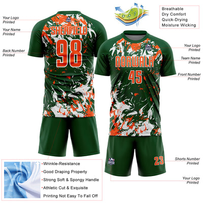 Custom Green Orange-White Fluid Art Splash Sublimation Soccer Uniform Jersey