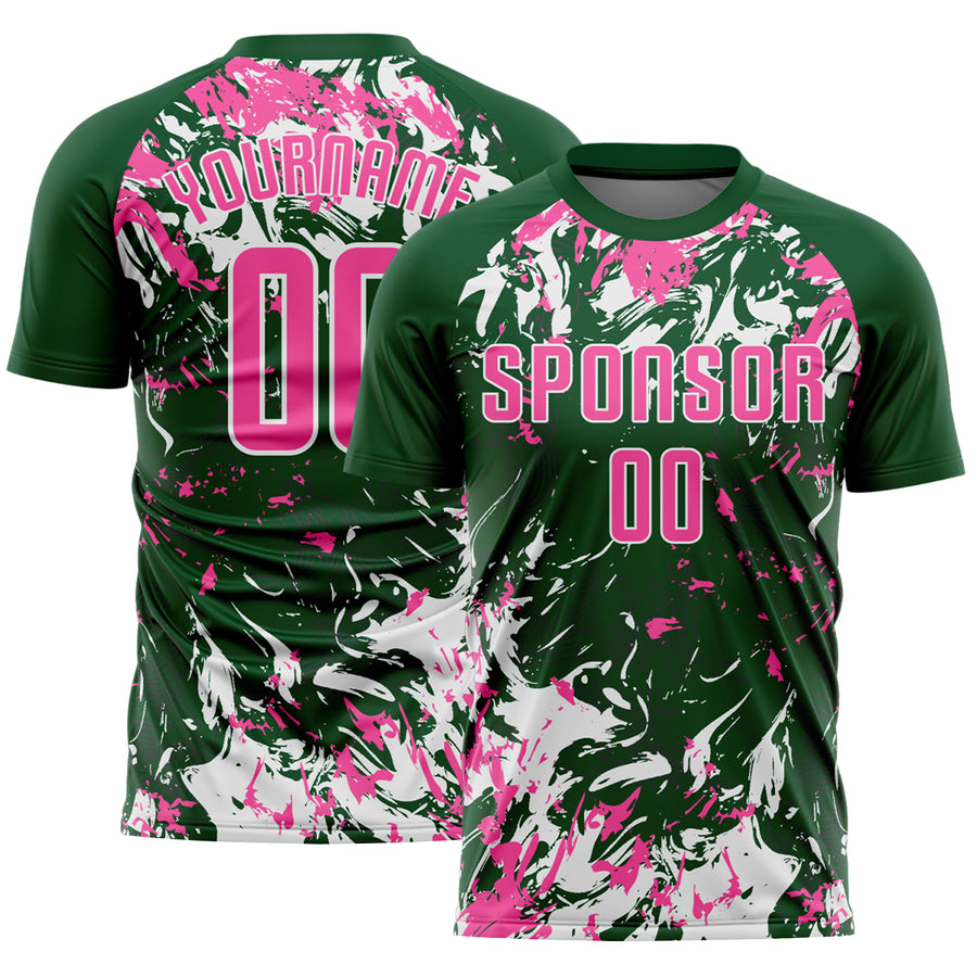 Custom Green Pink-White Fluid Art Splash Sublimation Soccer Uniform Jersey