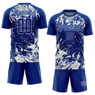 Custom Royal Gray-White Fluid Art Splash Sublimation Soccer Uniform Jersey