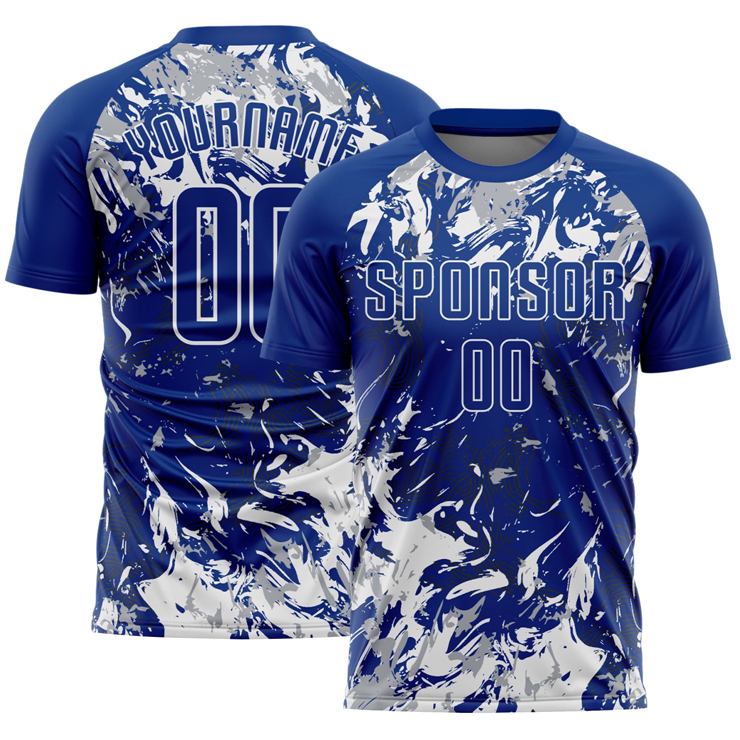 Custom Royal Gray-White Fluid Art Splash Sublimation Soccer Uniform Jersey