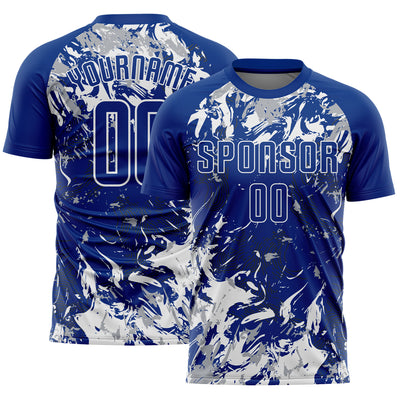 Custom Royal Gray-White Fluid Art Splash Sublimation Soccer Uniform Jersey