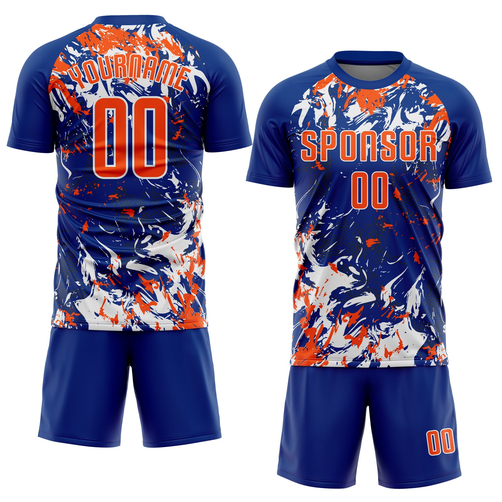 Custom Royal Orange-White Fluid Art Splash Sublimation Soccer Uniform Jersey
