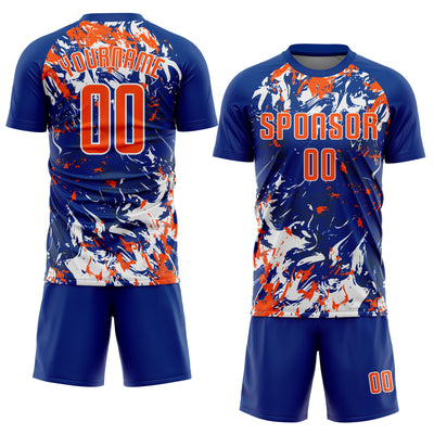 Custom Royal Orange-White Fluid Art Splash Sublimation Soccer Uniform Jersey
