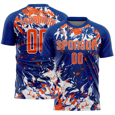 Custom Royal Orange-White Fluid Art Splash Sublimation Soccer Uniform Jersey