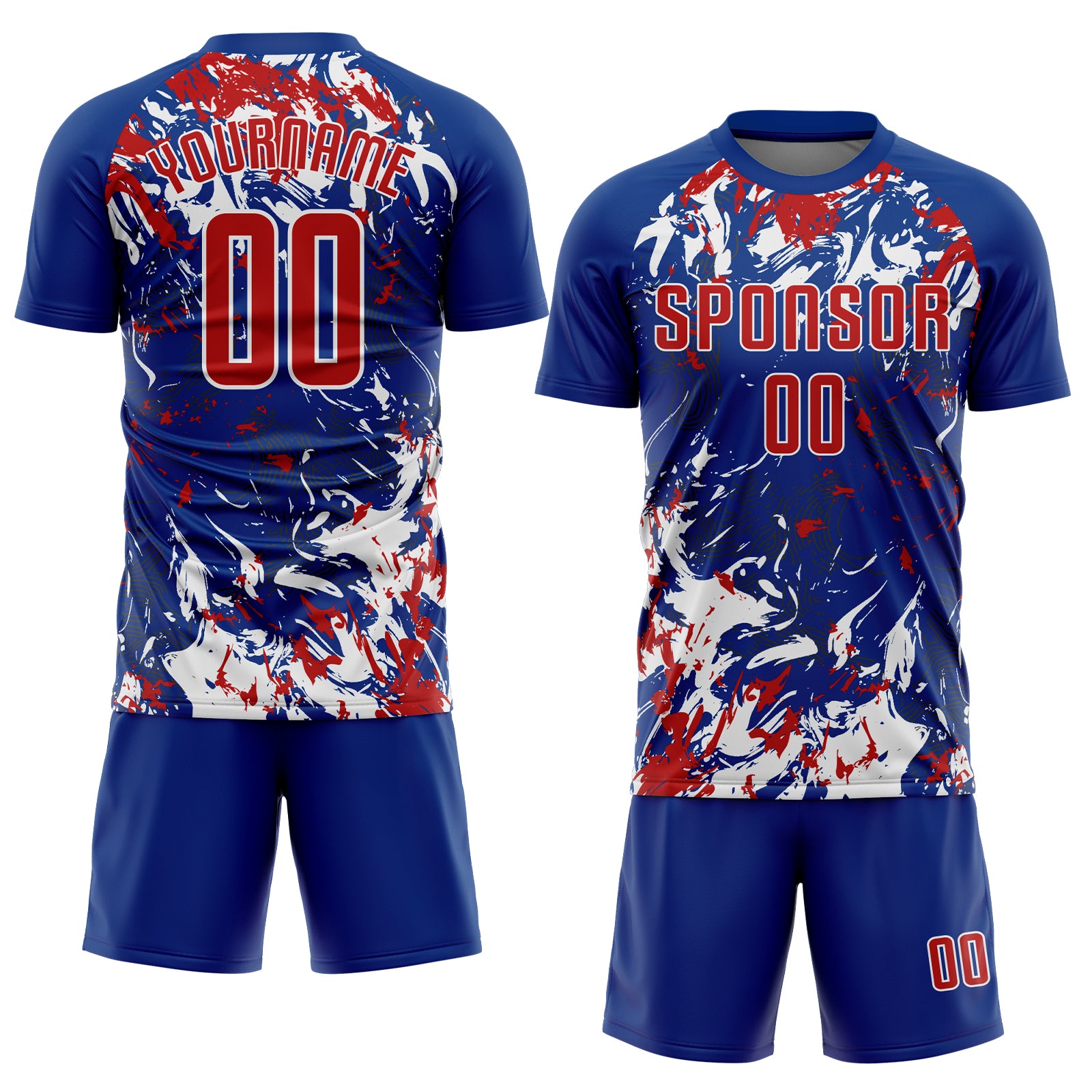 Custom Royal Red-White Fluid Art Splash Sublimation Soccer Uniform Jersey