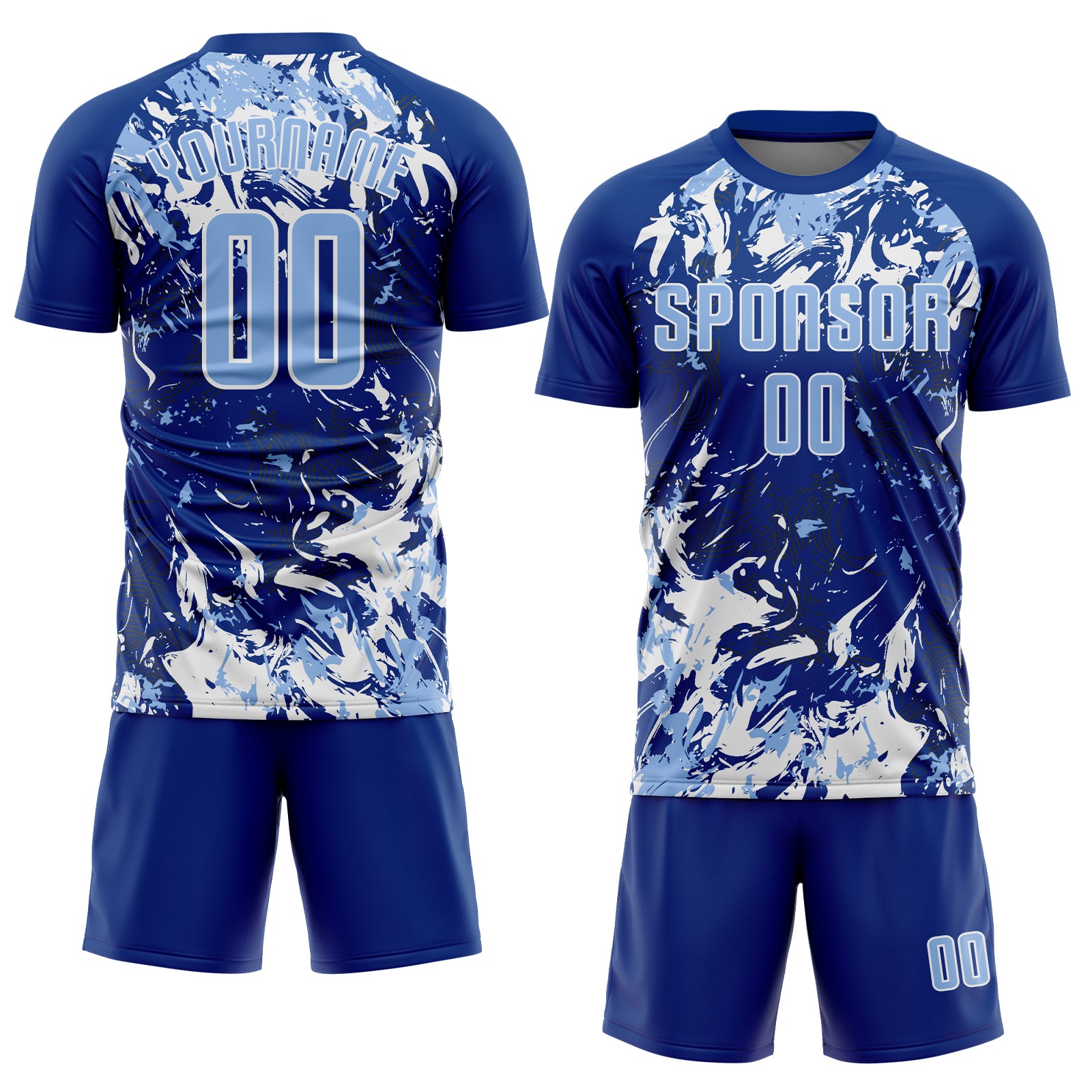 Custom Royal Light Blue-White Fluid Art Splash Sublimation Soccer Uniform Jersey