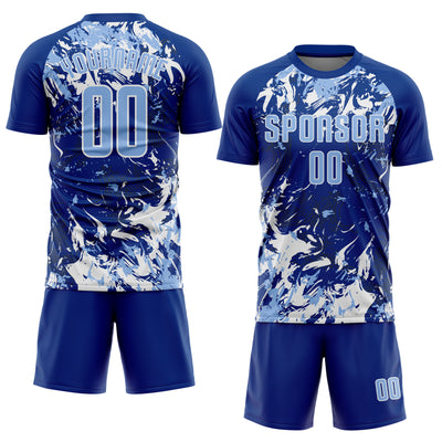 Custom Royal Light Blue-White Fluid Art Splash Sublimation Soccer Uniform Jersey