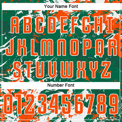Custom Kelly Green Orange-White Fluid Art Splash Sublimation Soccer Uniform Jersey