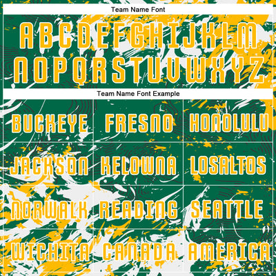 Custom Kelly Green Gold-White Fluid Art Splash Sublimation Soccer Uniform Jersey