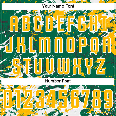 Custom Kelly Green Gold-White Fluid Art Splash Sublimation Soccer Uniform Jersey