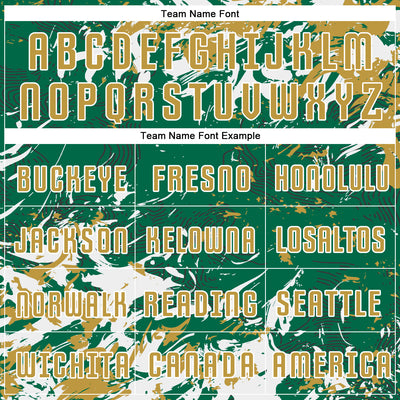 Custom Kelly Green Old Gold-White Fluid Art Splash Sublimation Soccer Uniform Jersey