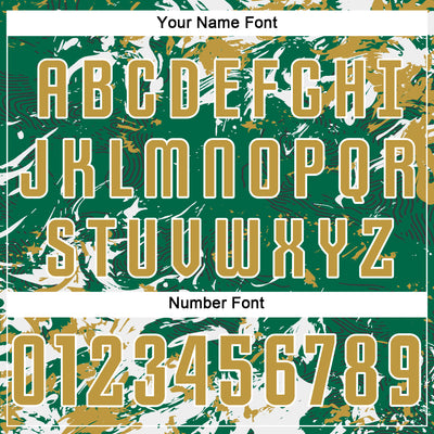 Custom Kelly Green Old Gold-White Fluid Art Splash Sublimation Soccer Uniform Jersey