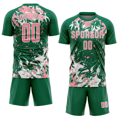 Custom Kelly Green Medium Pink-White Fluid Art Splash Sublimation Soccer Uniform Jersey