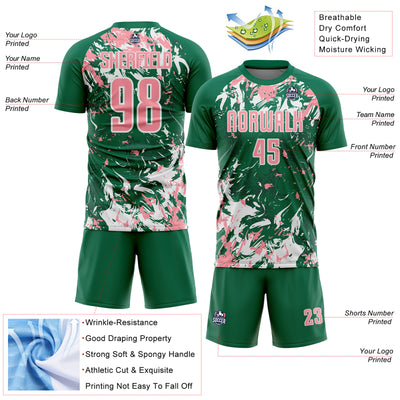 Custom Kelly Green Medium Pink-White Fluid Art Splash Sublimation Soccer Uniform Jersey