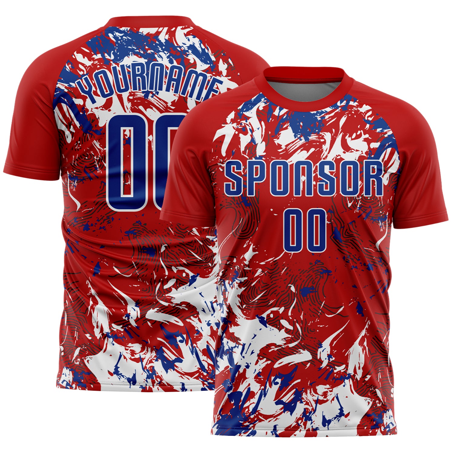 Custom Red Royal-White Fluid Art Splash Sublimation Soccer Uniform Jersey