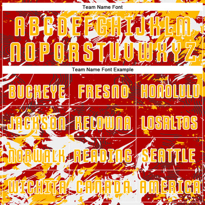 Custom Red Gold-White Fluid Art Splash Sublimation Soccer Uniform Jersey