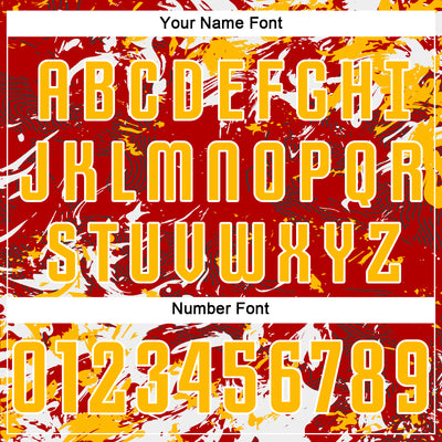 Custom Red Gold-White Fluid Art Splash Sublimation Soccer Uniform Jersey