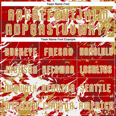 Custom Red Old Gold-White Fluid Art Splash Sublimation Soccer Uniform Jersey