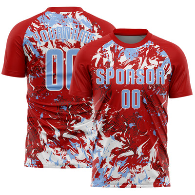Custom Red Light Blue-White Fluid Art Splash Sublimation Soccer Uniform Jersey
