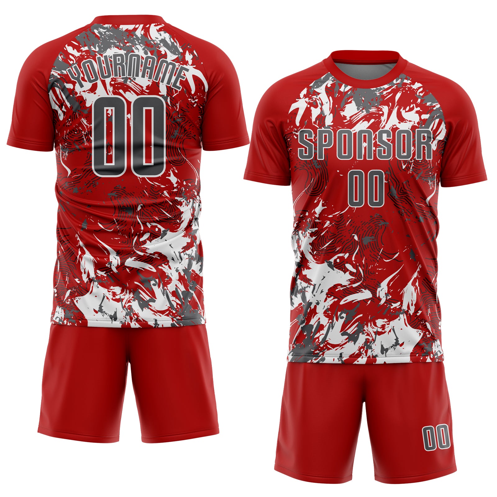 Custom Red Steel Gray-White Fluid Art Splash Sublimation Soccer Uniform Jersey