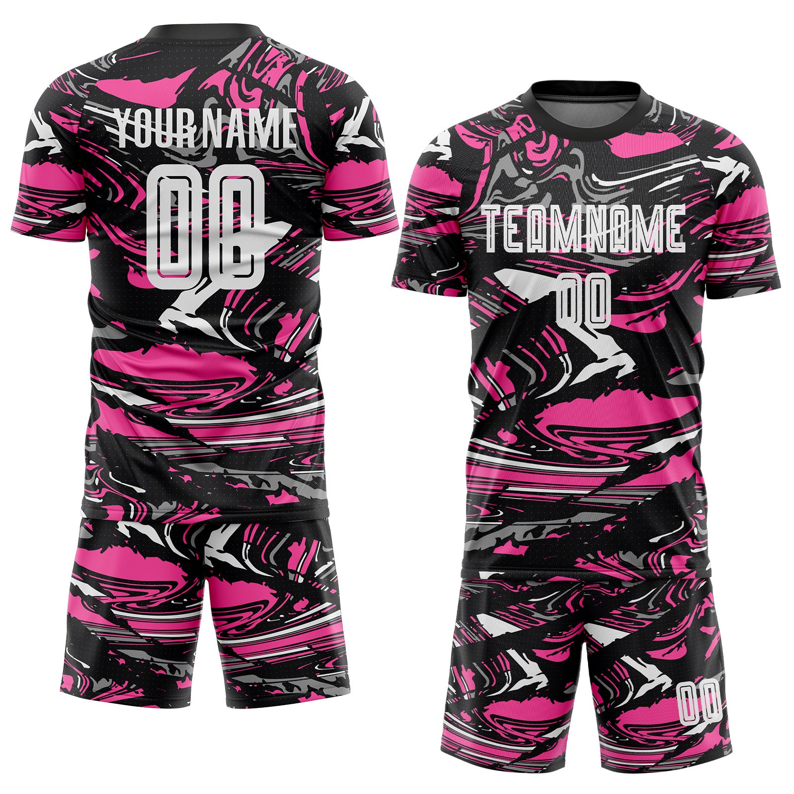 Custom Figure White Black-Pink Fluid Art Splash Sublimation Soccer Uniform Jersey