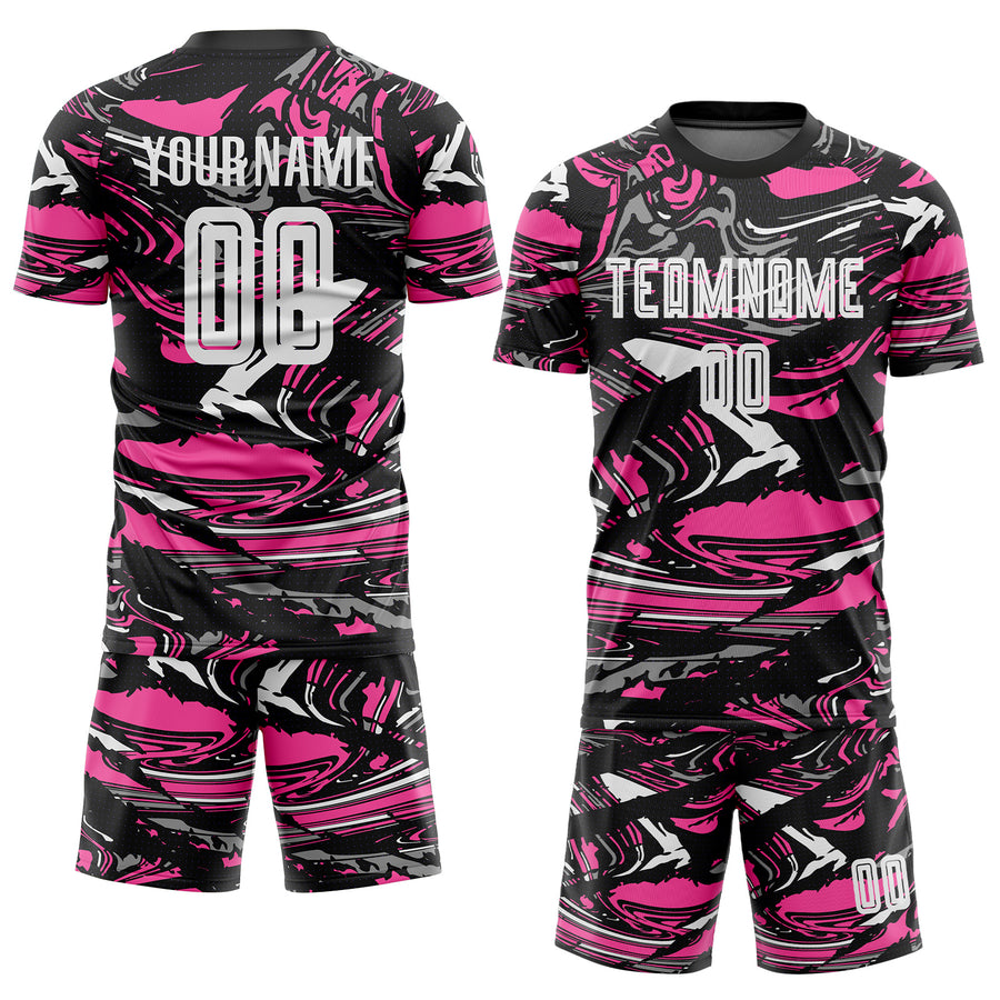 Custom Figure White Black-Pink Fluid Art Splash Sublimation Soccer Uniform Jersey