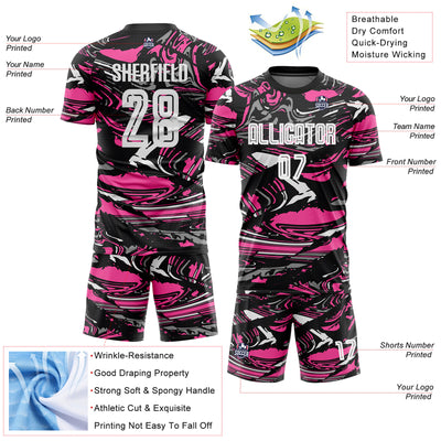 Custom Figure White Black-Pink Fluid Art Splash Sublimation Soccer Uniform Jersey