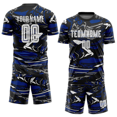 Custom Figure White Black-Royal Fluid Art Splash Sublimation Soccer Uniform Jersey