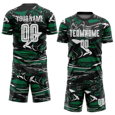 Custom Figure White Black-Kelly Green Fluid Art Splash Sublimation Soccer Uniform Jersey
