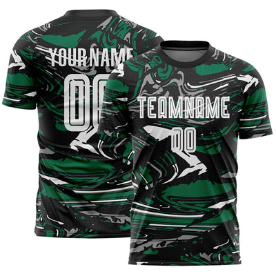 Custom Figure White Black-Kelly Green Fluid Art Splash Sublimation Soccer Uniform Jersey