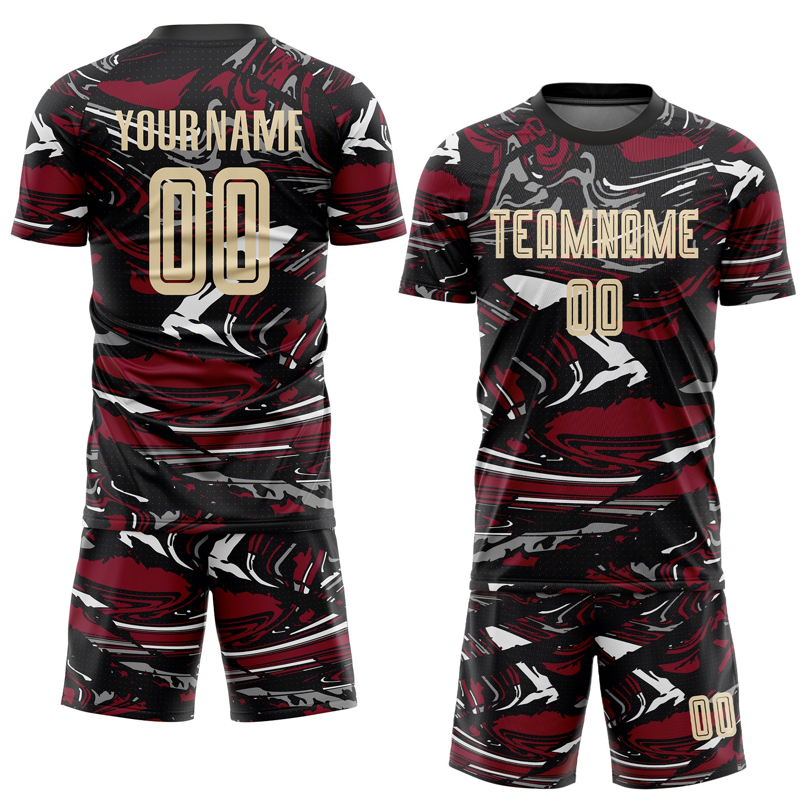 Custom Figure Cream Black-Crimson Fluid Art Splash Sublimation Soccer Uniform Jersey