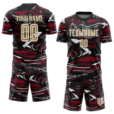 Custom Figure Cream Black-Crimson Fluid Art Splash Sublimation Soccer Uniform Jersey