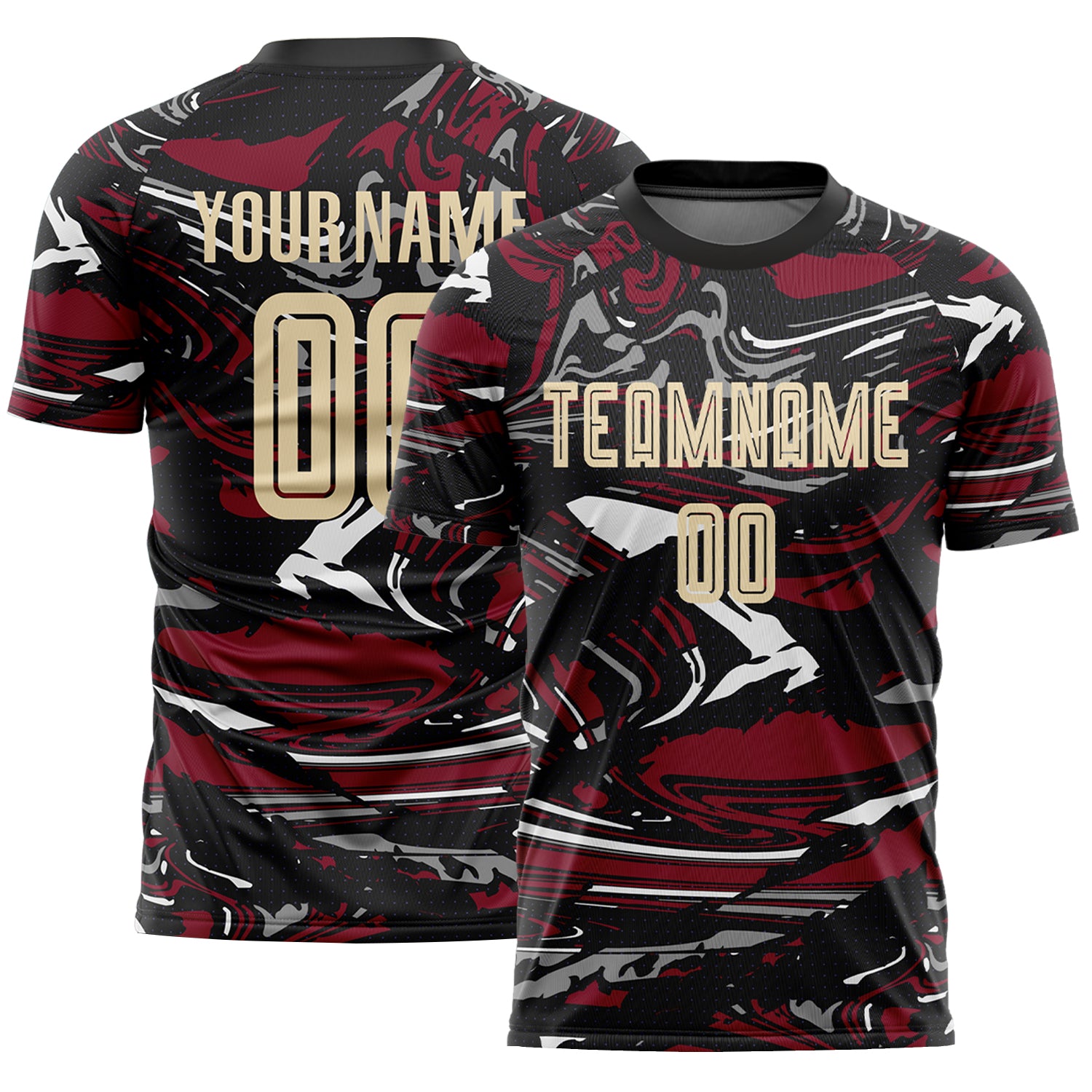 Custom Figure Cream Black-Crimson Fluid Art Splash Sublimation Soccer Uniform Jersey