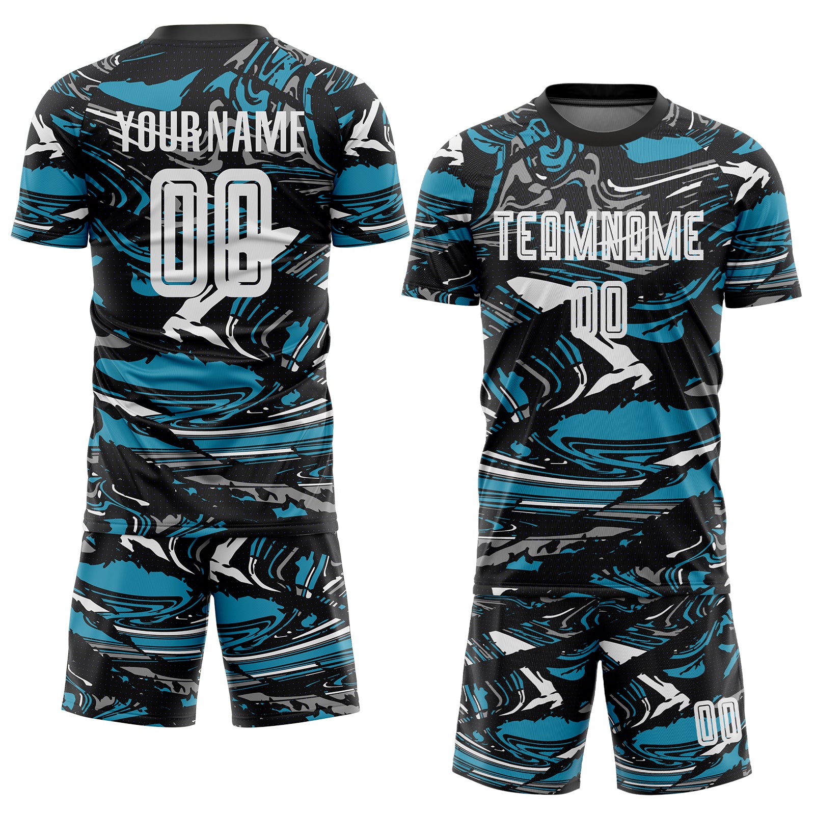 Custom Figure White Black-Panther Blue Fluid Art Splash Sublimation Soccer Uniform Jersey
