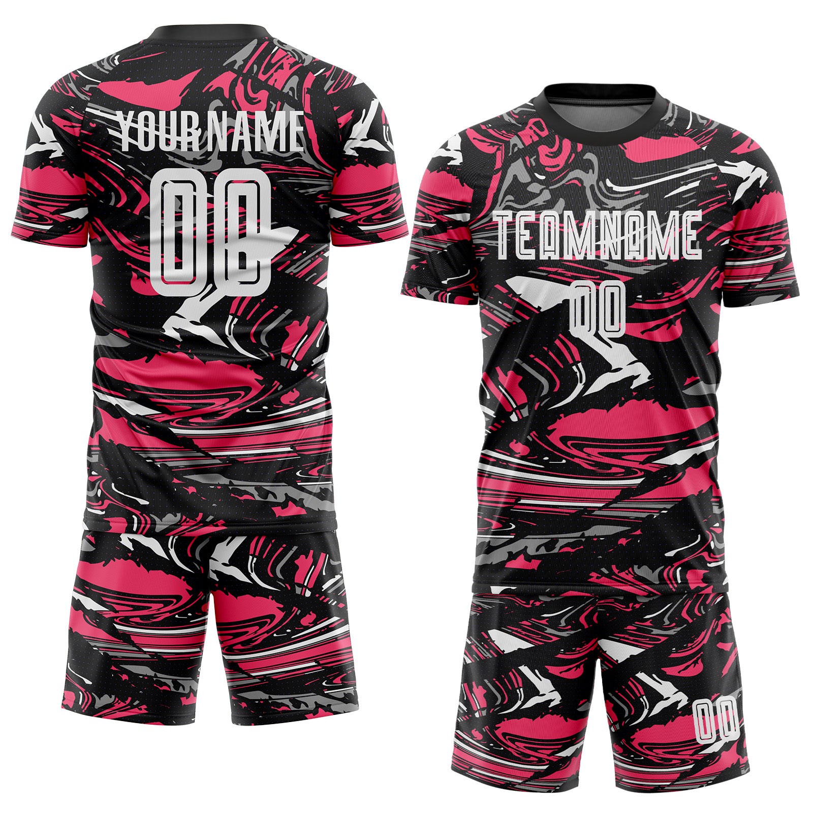 Custom Figure White Black-Neon Pink Fluid Art Splash Sublimation Soccer Uniform Jersey