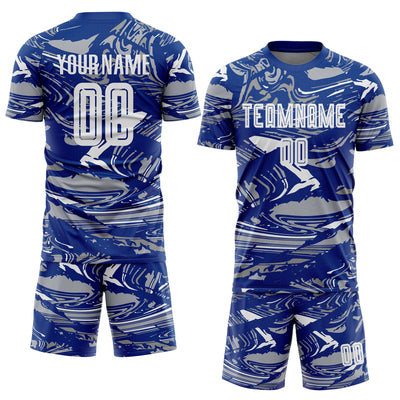 Custom Figure White Royal-Gray Fluid Art Splash Sublimation Soccer Uniform Jersey
