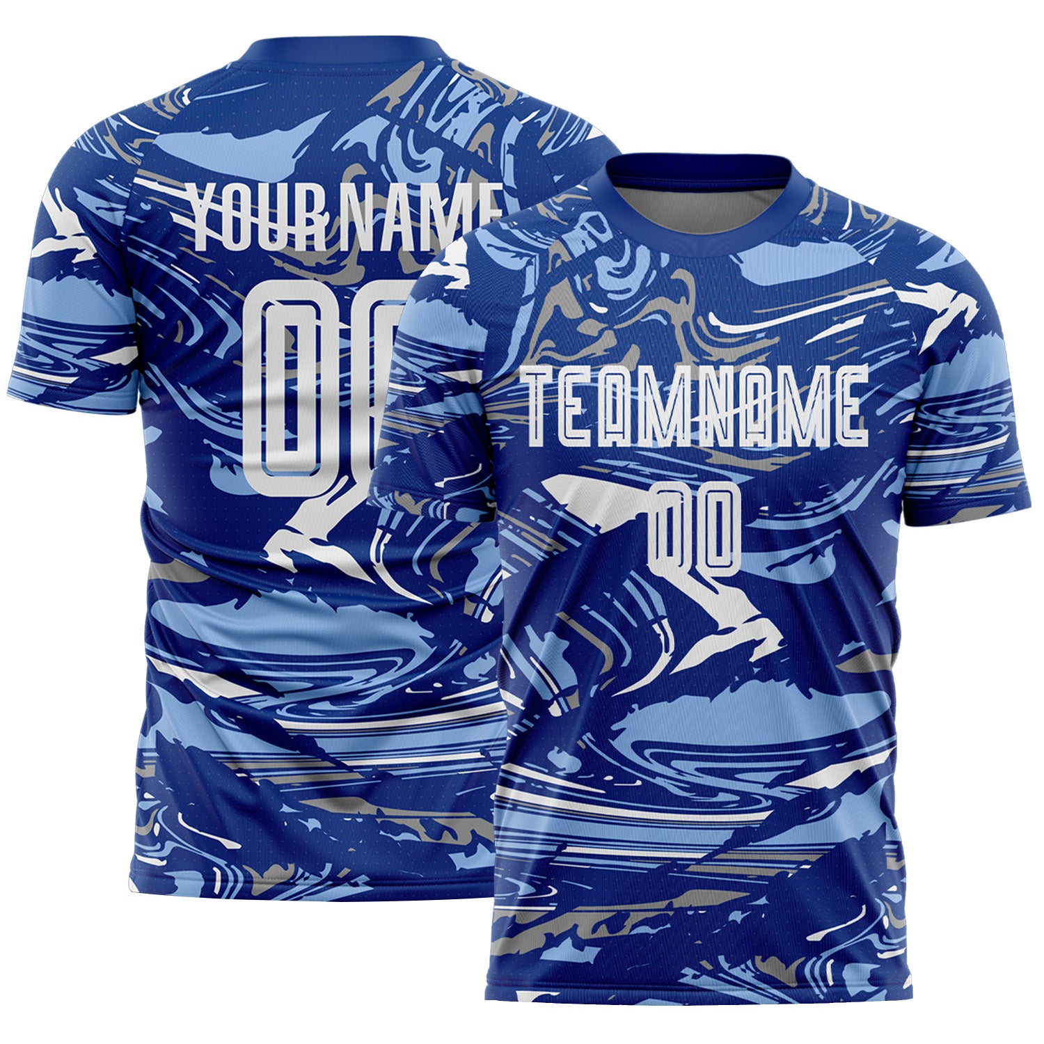 Custom Figure White Royal-Light Blue Fluid Art Splash Sublimation Soccer Uniform Jersey