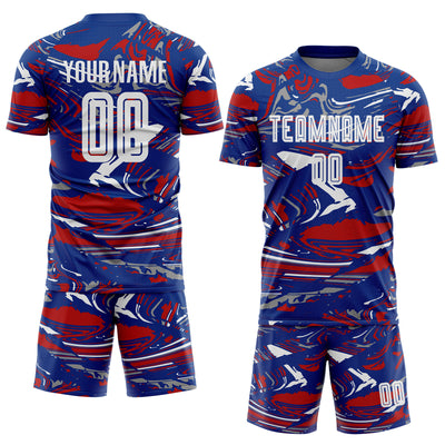 Custom Figure White Royal-Red Fluid Art Splash Sublimation Soccer Uniform Jersey